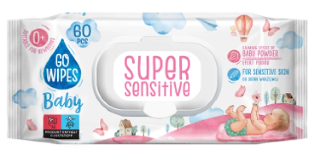 Dětské vlhčené ubrousky SUPER SENSITIVE s rýžovým mlékem, klip uzávěr, 60 ks                                                                                                                                                                              